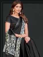 Black Crepe Satin Silk Ready To Wear Saree